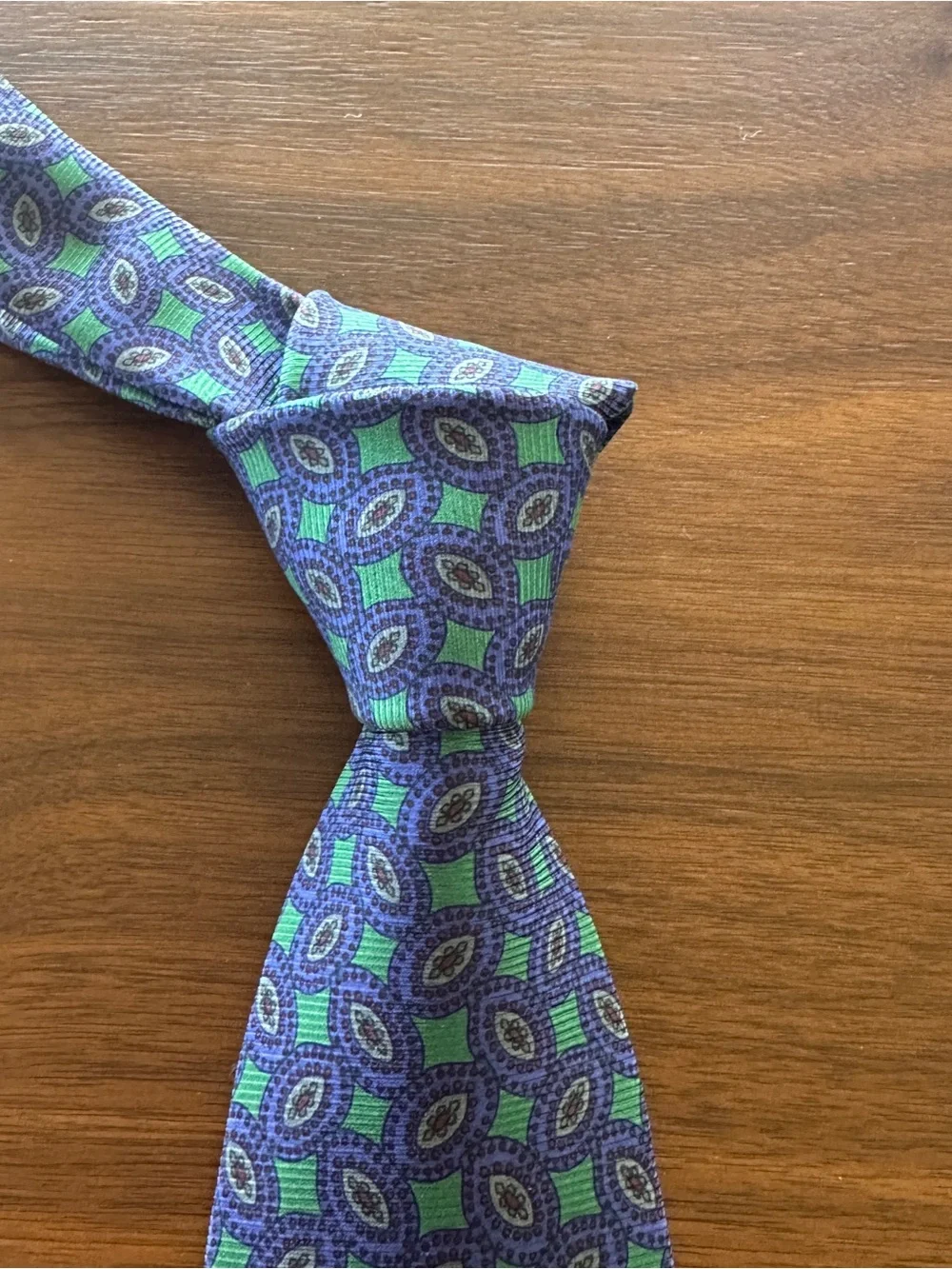 Geoffrey Beene Purple and Green Medallion Silk Tie